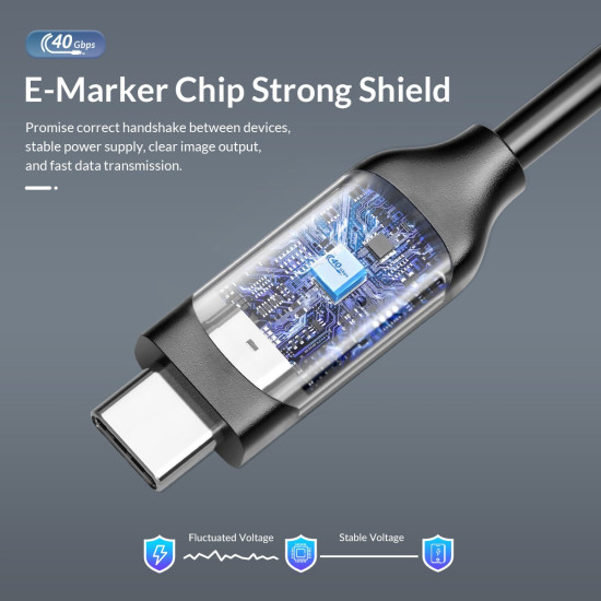 USB кабел Orico USB4.0 40Gbps M/M 0.3m Black PD100W - U4C03-BK