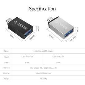 Преходник Orico Adapter OTG - USB Micro B to USB3.0 AF - CBT-UM01-BK