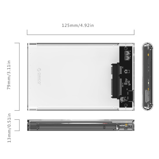 Външна кутия за диск Orico Storage - Case - 2.5 inch USB 3.0 transparent - 2139U3-CR