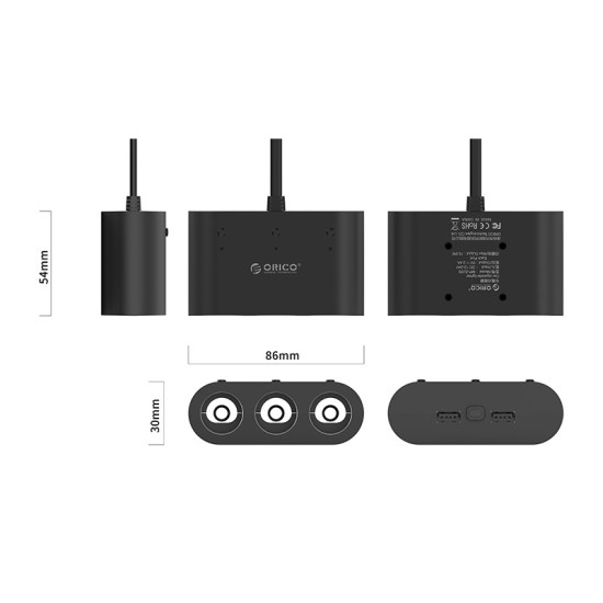 Разклонител за запалка за кола Orico Car Cigarette Lighter 3 Ports + 2xUSB, 12-24V - MP-2U3S