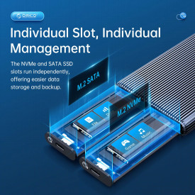 Външна кутия за диск Orico Storage - Case - M.2 NVMe Dual-Bay - USB-C 10Gbps, Aluminium - AM2C3-2N-GY