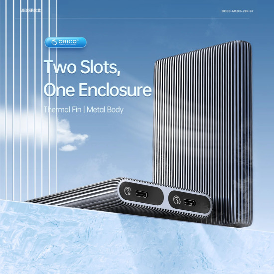 Външна кутия за диск Orico Storage - Case - M.2 NVMe Dual-Bay - USB-C 10Gbps, Aluminium - AM2C3-2N-GY