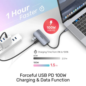 Докинг станция Unitek Docking Station Type-C 5-in-1, uHUB P5 Trio D1051A, USB-C PD100W x 1, HDMI x 2, VGA, USB3.0 x 1