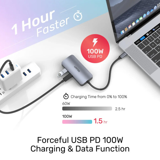 Докинг станция Unitek Docking Station Type-C 5-in-1, uHUB P5 Trio D1051A, USB-C PD100W x 1, HDMI x 2, VGA, USB3.0 x 1
