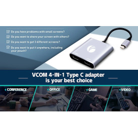Докинг станция VCom Docking Station USB-C 4-in-1 - CU450S - HDMI x 2, USB2.0, USB-C PD3.0 100W, MST
