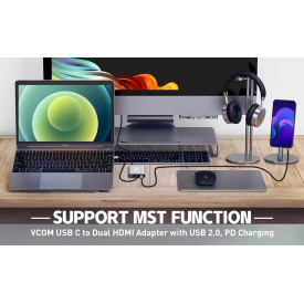 Докинг станция VCom Docking Station USB-C 4-in-1 - CU450S - HDMI x 2, USB2.0, USB-C PD3.0 100W, MST