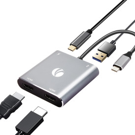 Докинг станция VCom Docking Station USB-C 4-in-1 - CU450S - HDMI x 2, USB2.0, USB-C PD3.0 100W, MST