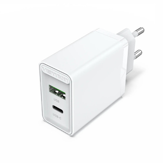 Зарядно Vention Fast Charger Wall - QC4.0, PD Type-C + QC3.0 USB A, 20W White - FBBW0