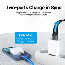 Зарядно Vention Fast Charger Wall - QC4.0, PD Type-C + QC3.0 USB A, 20W White - FBBW0