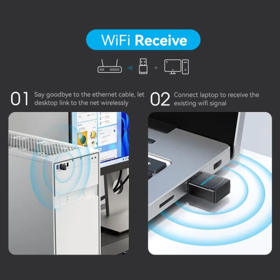 USB WiFi адаптер Vention Dual Band, 433Mbps, Black - KDSB0