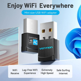 USB WiFi адаптер Vention Dual Band, 433Mbps, Black - KDSB0