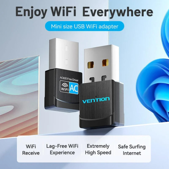 USB WiFi адаптер Vention Dual Band, 433Mbps, Black - KDSB0