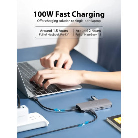 Докинг станция Vention Docking Station Type-C - TOJHB - HDMI x 1, USB3.0 x 3, USB-C PD100W x 1, SD/TF