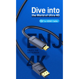 Display Port кабел Vention DisplayPort към HDMI 3.0m - 4K, Gold Plated - HFOBI