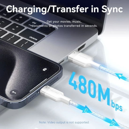 USB кабел Vention USB 2.0 A Male to C Male 1.0M Black 6A Fast Charge - CTOBF