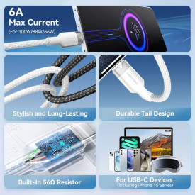 USB кабел Vention USB 2.0 A Male to C Male 1.0M Black 6A Fast Charge - CTOBF