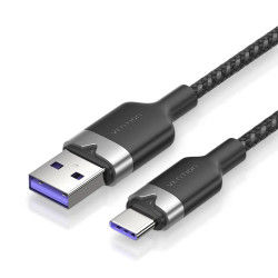 USB кабел Vention USB 2.0 A Male to C Male 1.0M Black 6A Fast Charge - CTOBF