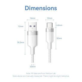 USB кабел Vention USB 2.0 A Male to C Male 1.0M Black 6A Fast Charge - CTOBF