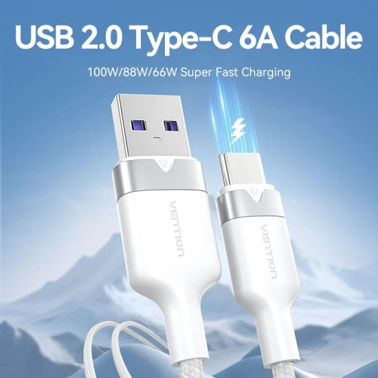 USB кабел Vention USB 2.0 A Male to C Male 1.0M Black 6A Fast Charge - CTOBF