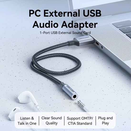 Външна звукова карта Vention USB Sound card 1-Port 0.25M Gray - CVFHC