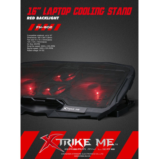 Охладител за лаптоп Xtrike ME Notebook Cooler 16" - FN-802 - Backlight