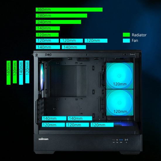 Кутия за компютър Zalman Case mATX - P30 Black - aRGB, Tempered Glass