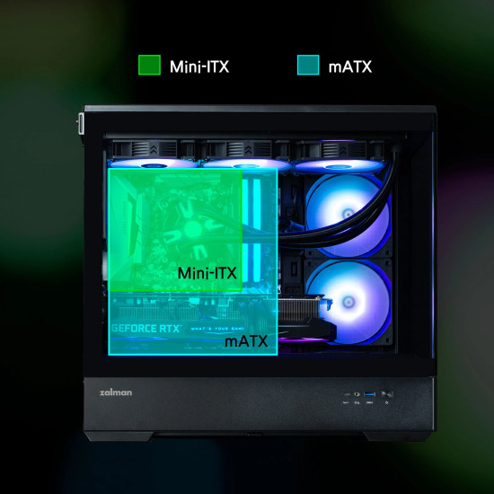 Кутия за компютър Zalman Case mATX - P30 Black - aRGB, Tempered Glass