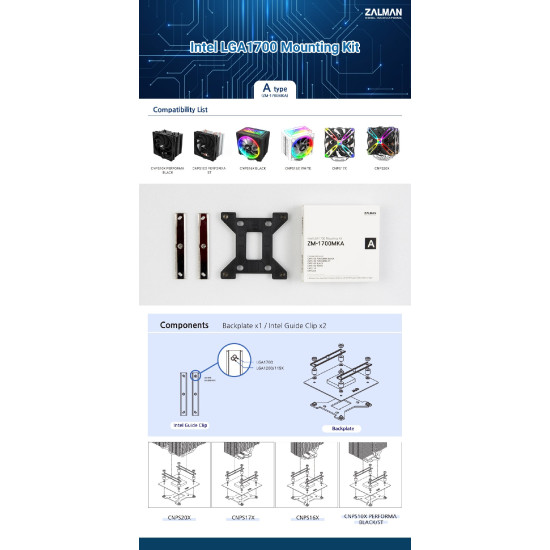 Монтажни планки Zalman LGA1700 TYPE-A for CNPS10x/16x/17x/20x - ZM1700-MKA
