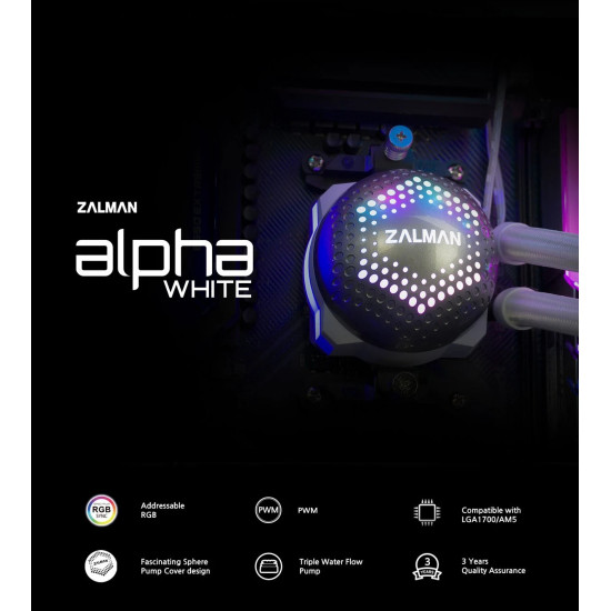 Водно охлаждане Zalman Water Cooling ALPHA 28 WHITE - Addressable RGB - LGA1700/AM5