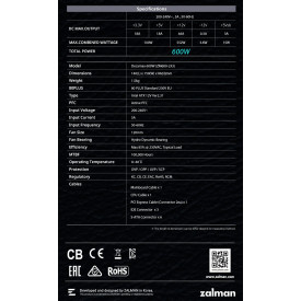 Захранване Zalman PSU DecaMax 600W 80+ ZM600-LX3