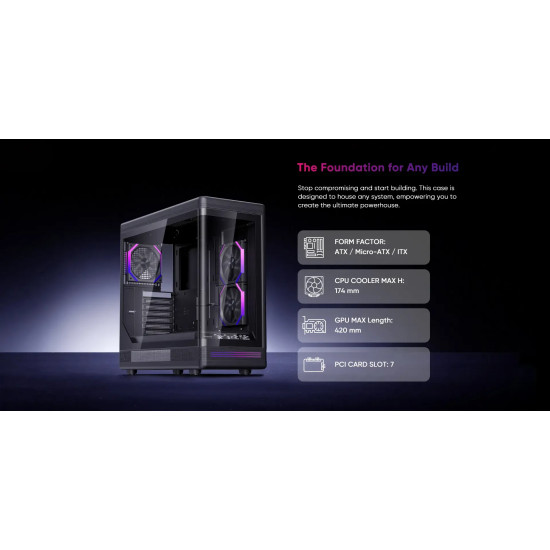 Кутия за компютър 1stPlayer Case ATX - PB8 Black - 3 x 120 mm A-RGB fans included, USB-C