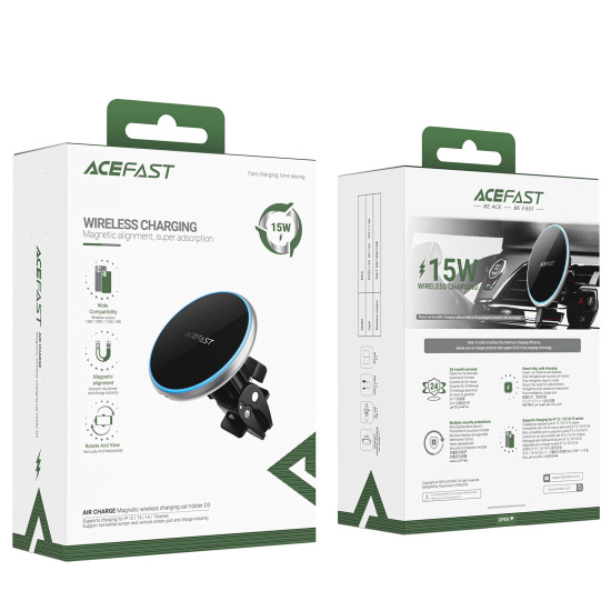 Стойка за телефон за кола Acefast Car phone holder - for Air vent, Wireless Magnetic Wireless Charging - D3 - Silver