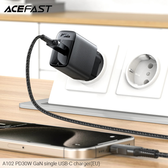 Зарядно Acefast Charger Wall GaN PD30W - A102 - USB-C x 1, Black