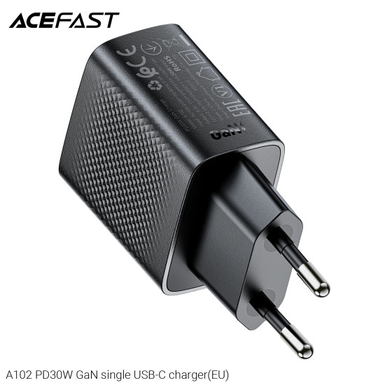 Зарядно Acefast Charger Wall GaN PD30W - A102 - USB-C x 1, Black