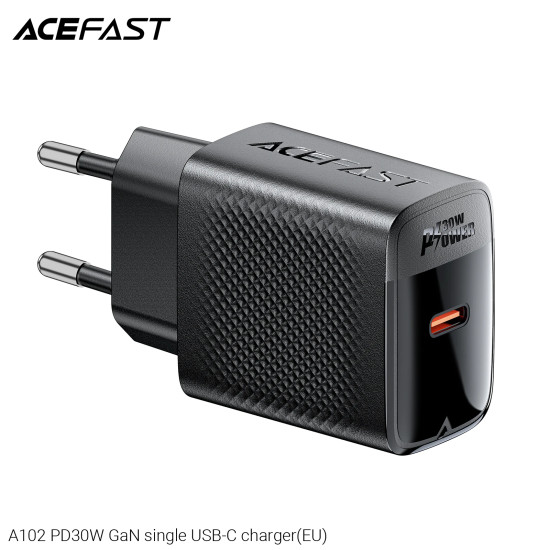 Зарядно Acefast Charger Wall GaN PD30W - A102 - USB-C x 1, Black
