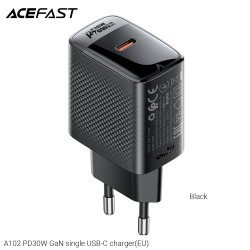 Зарядно Acefast Charger Wall GaN PD30W - A102 - USB-C x 1, Black