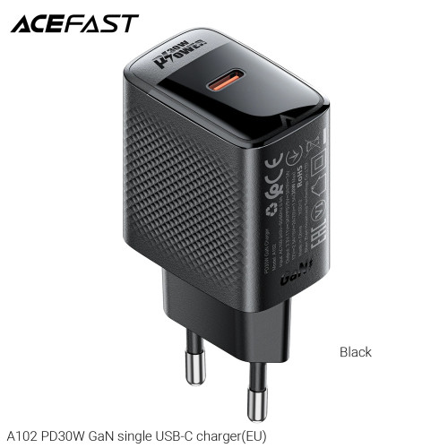 Зарядно Acefast Charger Wall GaN PD30W - A102 - USB-C x 1, Black