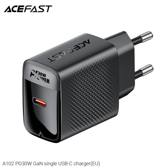 Зарядно Acefast Charger Wall GaN PD30W - A102 - USB-C x 1, Black