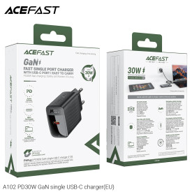 Зарядно Acefast Charger Wall GaN PD30W - A102 - USB-C x 1, Black