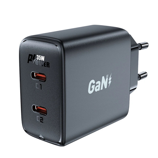 Зарядно Acefast Charger Wall GaN PD35W - A49 - USB-C x 2, Black