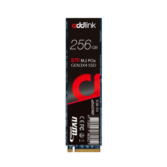 Вътрешен SSD диск Addlink S70 256GB - M.2 2280 PCI Express 3D Nand 3000/1000 MB/s
