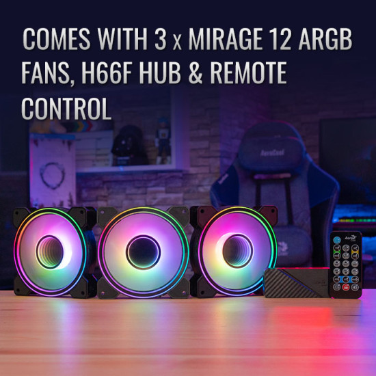 Комплект вентилатори AeroCool Fan Pack 3-in-1 3x120mm - Mirage 12 Pro - Addressable RGB with Hub, Remote - ACF3-MR10227.11
