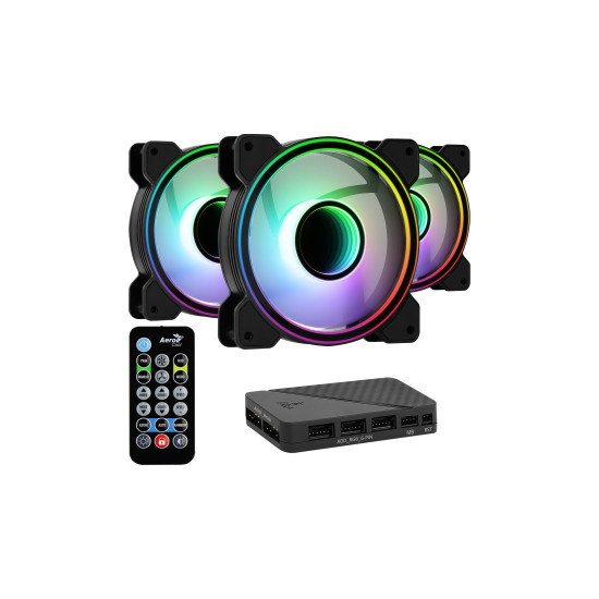 Комплект вентилатори AeroCool Fan Pack 3-in-1 3x120mm - Mirage 12 Pro - Addressable RGB with Hub, Remote - ACF3-MR10227.11