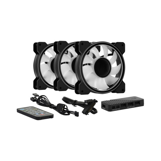 Комплект вентилатори AeroCool Fan Pack 3-in-1 3x120mm - Mirage 12 Pro - Addressable RGB with Hub, Remote - ACF3-MR10227.11
