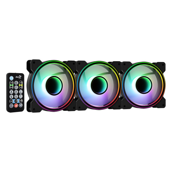 Комплект вентилатори AeroCool Fan Pack 3-in-1 3x120mm - Mirage 12 Pro - Addressable RGB with Hub, Remote - ACF3-MR10227.11