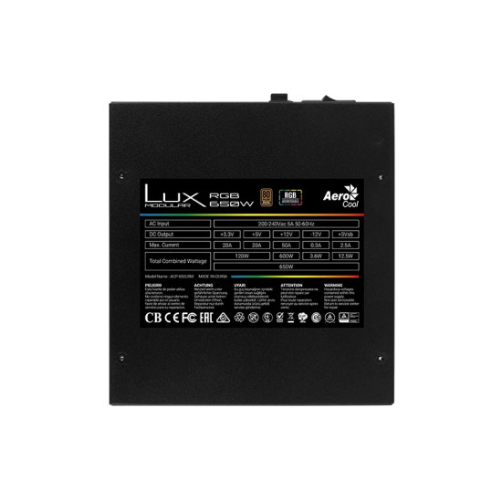 Захранване AeroCool PSU 650W - 80+ Bronze, Semi-Modular LUX RGB 650M - ACPB-LM65AEC.11