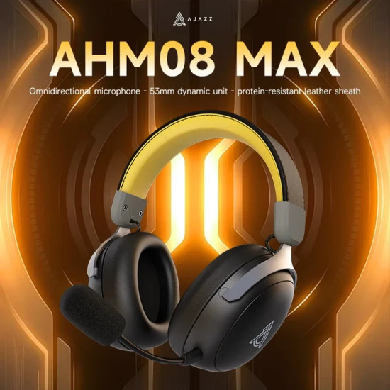 Безжични слушалки Ajazz Wireless Gaming Headphones - AHM08 MAX Black, Gray, Yellow - Bluetooth , 2.4G