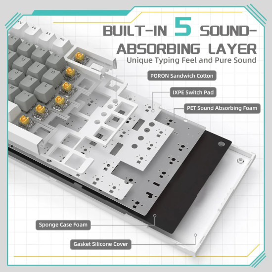 Клавиатура Ajazz Gaming Mechanical Keyboard AK820 - Mille feuille Yellow Switches [Linear] (English US), White Gray, White Light