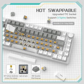 Клавиатура Ajazz Gaming Mechanical Keyboard AK820 - Mille feuille Yellow Switches [Linear] (English US), White Gray, White Light