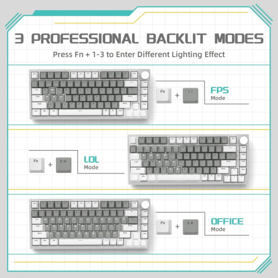 Клавиатура Ajazz Gaming Mechanical Keyboard AK820 - Mille feuille Yellow Switches [Linear] (English US), White Gray, White Light